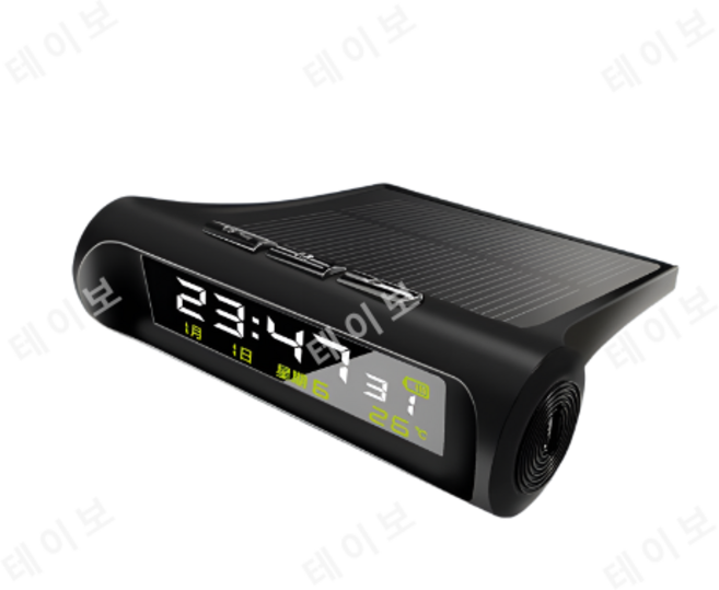 무선 디지털 스마트 태양광 태양열 차량용 시계, 1개