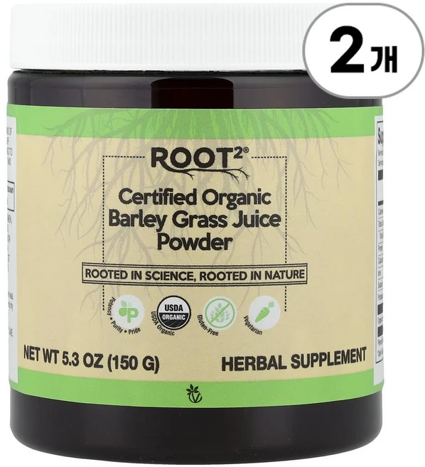 비타코스트 루트2 오가닉 보리싹 주스 파우더 Vitacost Root2® Certified Organic Barley Grass Juice Powder 150g, 2개 - 쿠팡