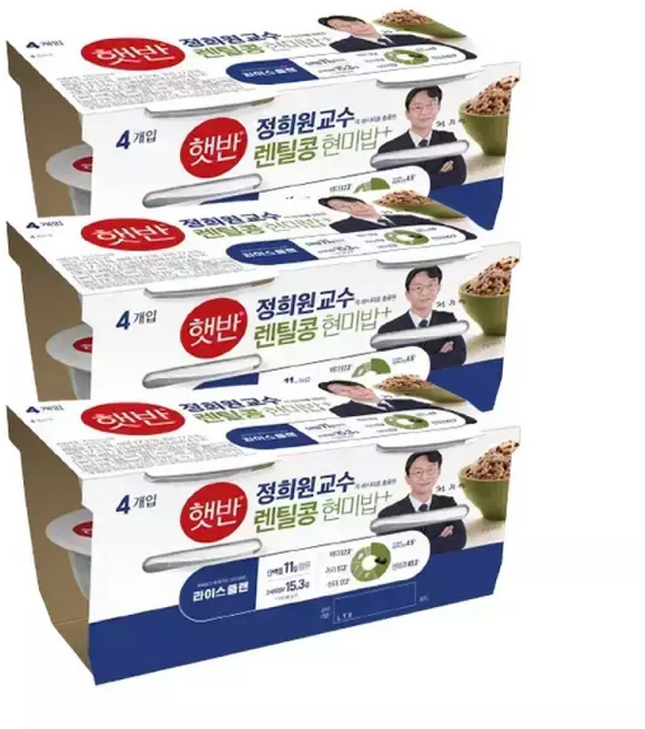 CJ 햇반 렌틸콩현미밥 760g(190g 4입) 3개 (총 12개), 12개, 190g