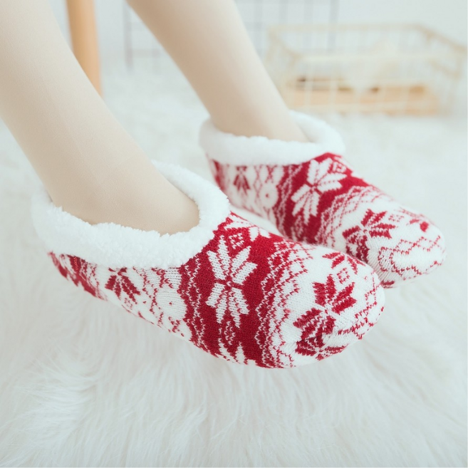 Vitemo 두꺼운 수면양말 미끄럼 방지 레트로 덧신 실내화