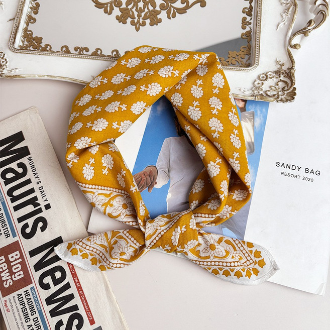 무티아 코튼 100% 플라워 쁘띠 스카프 여성 두건