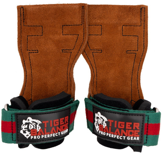 타이거밸런스 다한증 소가죽 헬스 스트랩, 소가죽 탄색+스트랩 그린레드+로고 블랙, 1개