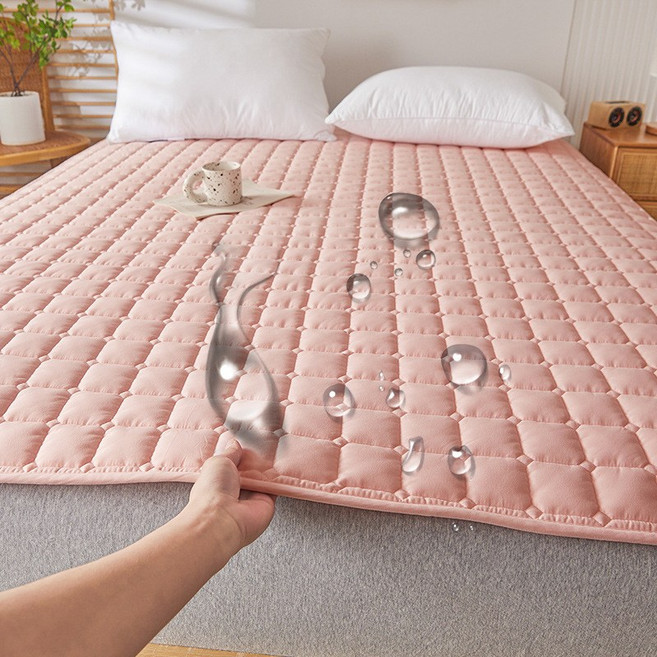 Siemzon 데일리 순면 미끄럼방지 고무밴딩 사계절 침대패드, 핑크
