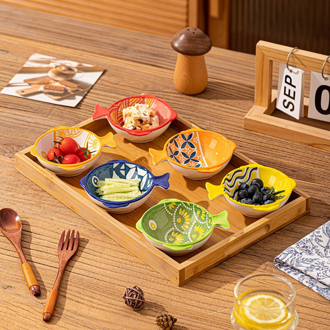 니치유 캐릭터 반찬접시세트 토핑 접시 초밥 소스 접시 손잡이 간장 종지, 6개, 혼색