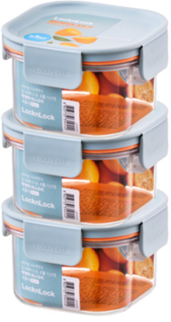 락앤락 비스프리 모듈러 플러스 밀폐용기 정사각 3개 [+가쯔 전자렌지 용기 1개] 세트 냉장고 냉동실 정리 냉동밥보관용기 반찬통, 260ml