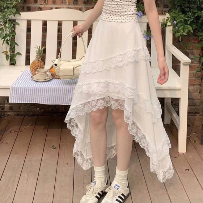 스타일원 레이스 프릴 캉캉 미니 스커트 언발 레이어드 치마