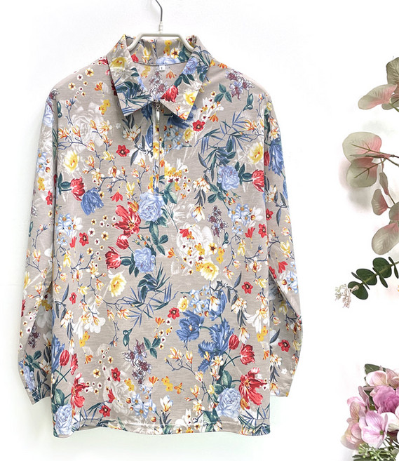 국민할매 국내생산 엄마옷 할머니옷 춘추 화사한 블러썸 긴팔 카라티셔츠[WD_20] 봄 가을 간절기 요양원옷