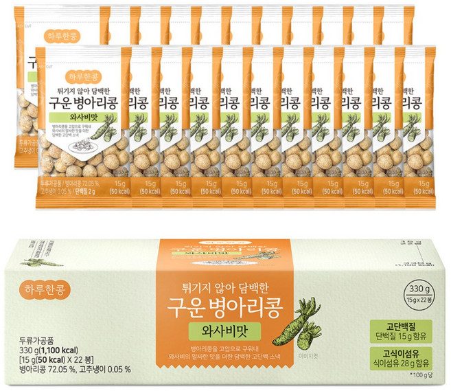 두보식품 구운 병아리콩 와사비맛 330g 16박스 대용량 단백질 식이섬유 간편식 스낵 과자 볶음 아침대용 콩 소포장 가정용 업소용