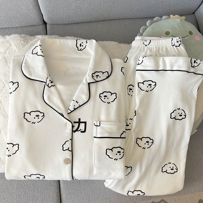 DFMEI 臘腸狗磨毛德絨睡衣女款春秋冬季珊瑚絨加絨套裝加厚海島絨家居服