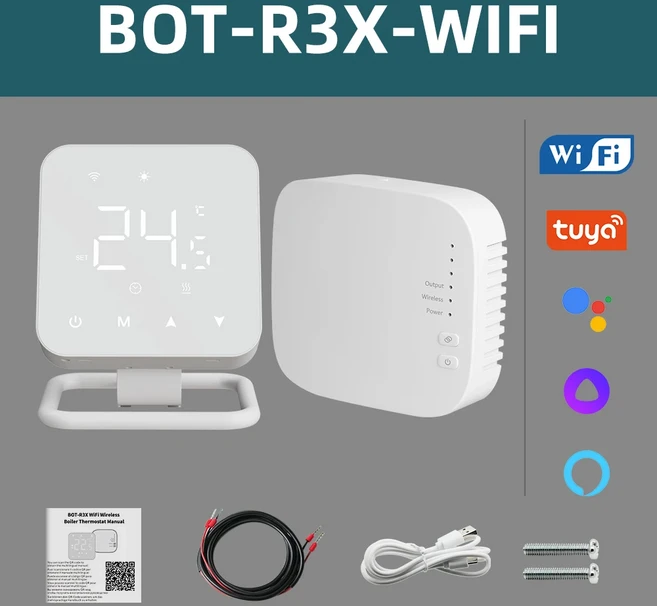 가스 보일러 온도 조절기용 비옥 무선 RF 와이파이 스마트 USB/배터리 전원 구글 홈 알렉사와 호환, 01 usb or battery, 01 빠른, 01 BOT-R3X-WIFI