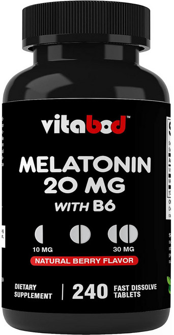 VITABOD 식물성 고함량 멜라토닌 20mg 10mg 비타민 B6 함유, 1개, 240정