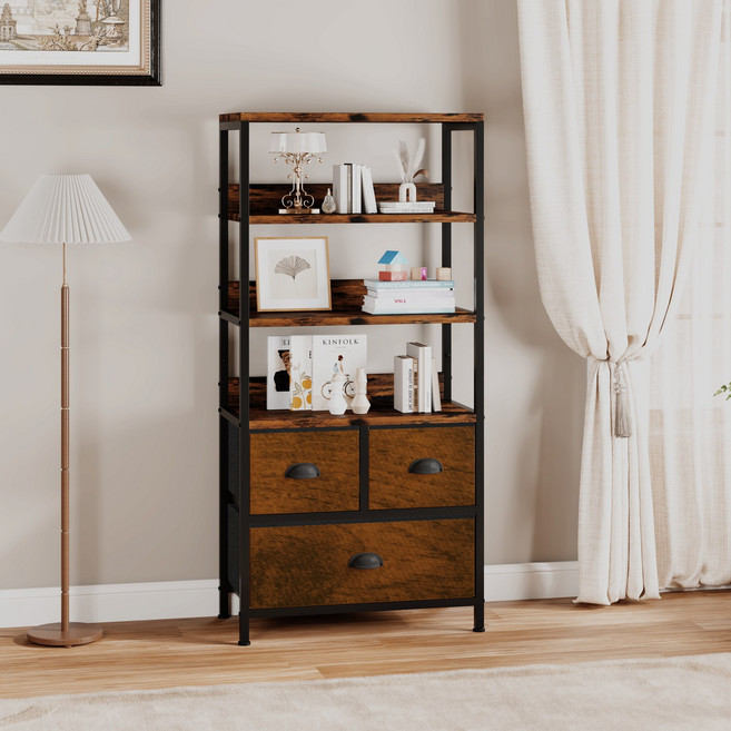 소웰라이프 패브릭 오픈 선반형 서랍 수납장, 5단, 나뭇결