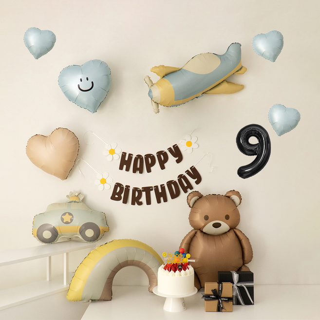 지에이엠 레터링 가랜드 하트 풍선 마카롱 캐릭터 풍선 생일 파티 용품 세트, 1세트, 마카롱캐릭터 숫자9