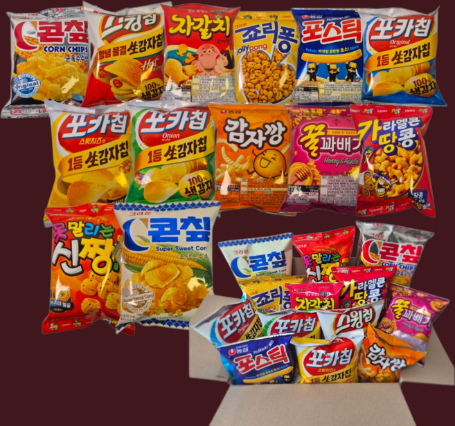 사무실 간식 개별포장 스낵모음 박스 14봉 523g 대량 농심 오리온 크라운 과자세트 어린이날선물, 1