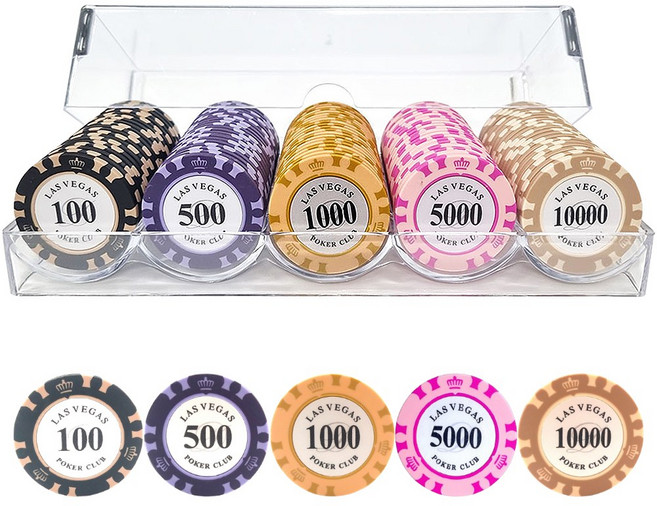 카지노칩 국제규격 마카오 포커칩 하드케이스 세트 100P 200P 300P 500P, 숫자칩 100P 투명 아크릴케이스, 1개