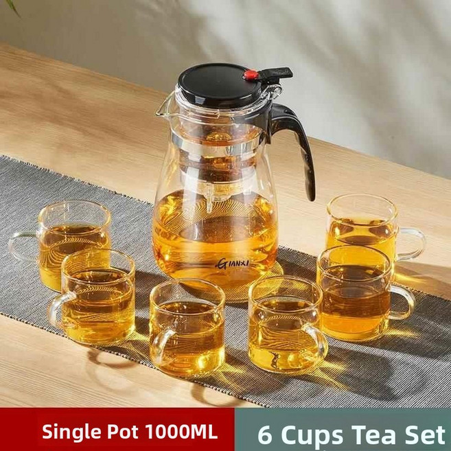 우아한 유리 티포트 원버튼 필터로 차를 끓이기 위한 고온 저항 차수 분리 가정용 차 세트