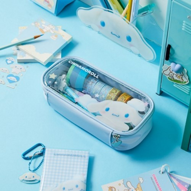 [텐바이텐] 산리오 폼폼 투명 필통 파우치(시나모롤), 1개, 시나모롤(블루)
