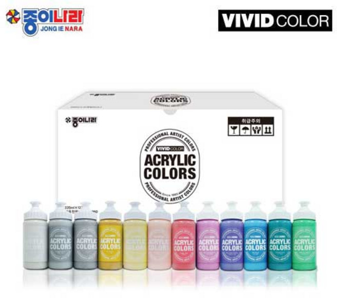 종이나라 비비드 대용량 아크릴물감 220ml 12색C세트/펄칼라포함