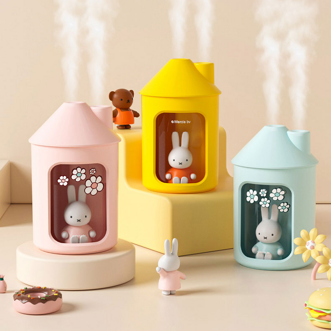 (Wonsiin) Miffy 미피 가습기 듀얼 분무 가습량 증가 탁상용 무드등 무소음 미니 가습기 USB 미니 신생아 가습기 선물 책상용 사무실 캠핑 차량용 휴대용 가습기, 블루