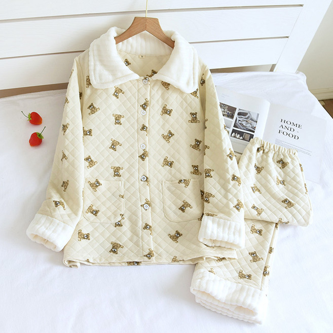 쾌적한 순면 누빔 곰돌이 여 잠옷 세트