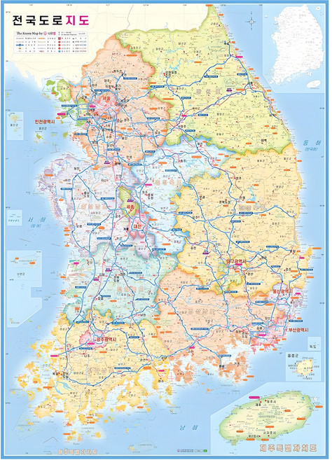 나우맵 미니 휴대용 무광코팅 도로 행정 대한민국지도 50 x 70 cm, 1개