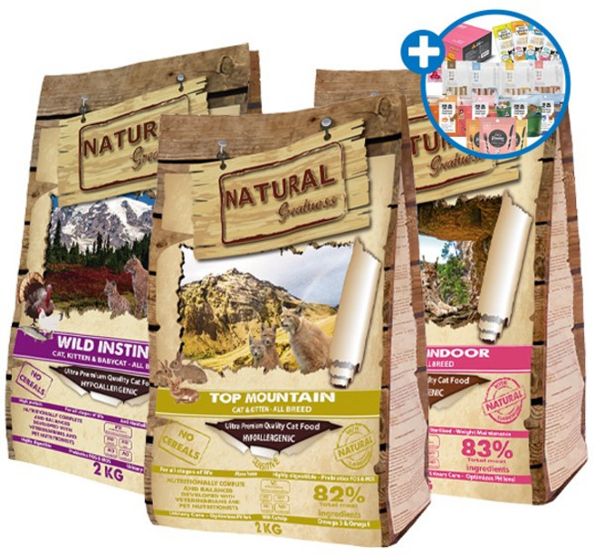 내추럴 그레이트니스 2kg 6kg 고양이 하이포알러제닉 고단백 LID 유산균 사료, 와일드인스팅트 2kg+랑스펫 3종사은품, 1개
