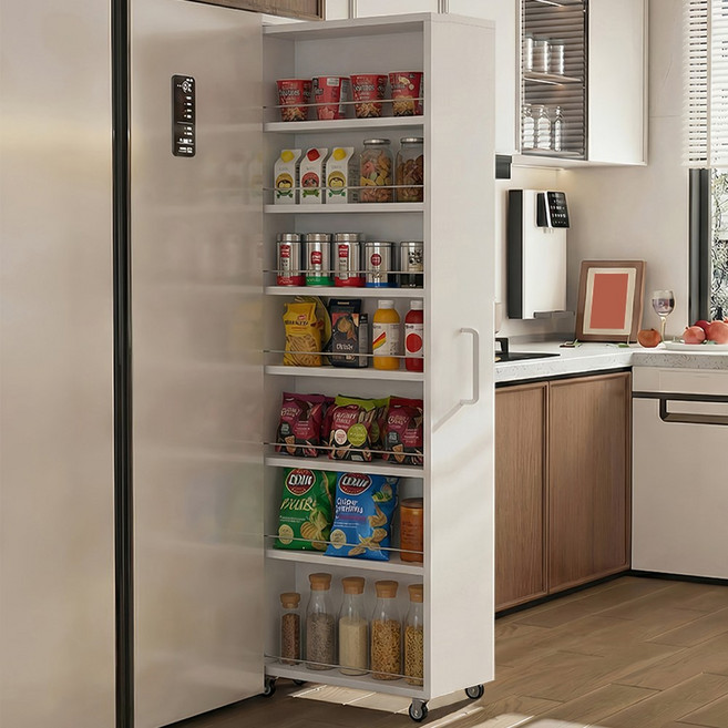 키큰 슬라이딩 틈새수납장 냉장고 틈새 수납장 틈새 사물함 수납 진열장, 흰색