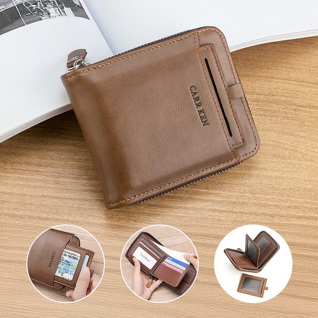 선물포장 남성 지퍼 반지갑 동전 대용량 지갑 가죽 카드 수납형