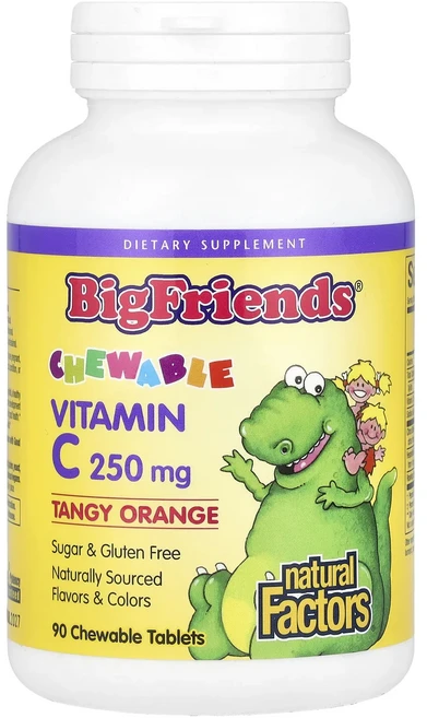 Natural Factors Big Friends 츄어블 비타민C 탠지 오렌지 250mg 츄어블 정 90정, NaturalFactorsBigFriends츄어블비타민, 1개 - 쿠팡