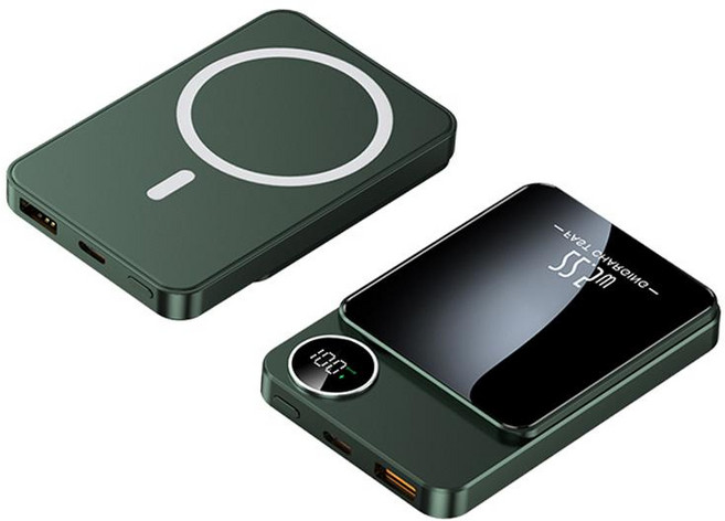 맥세이프 보조배터리 10000mAh 무선 대용량 가벼운 아이폰 갤럭시 사용가능, 그린