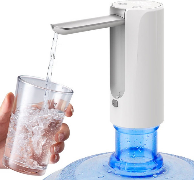 瑞克倉庫 自動抽水器 桶裝水電動抽水機 強勁吸水泵, 1個, 觸控數顯款-白色(不含底座)