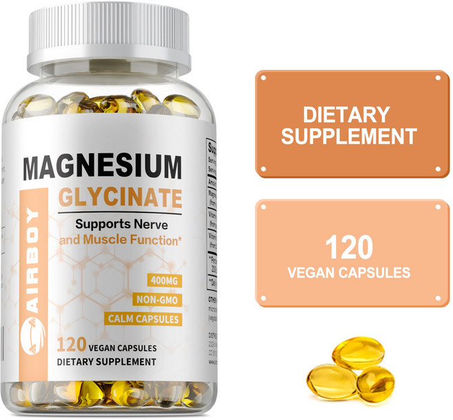 마그네슘 글리시네이트 보충제 400mg - 더 빠르고 더 나은 수면을 돕고 수면의 질을 개선하며 근육과 에너지를 증진시켜 줍니다. 120캡슐, 3개, 120정