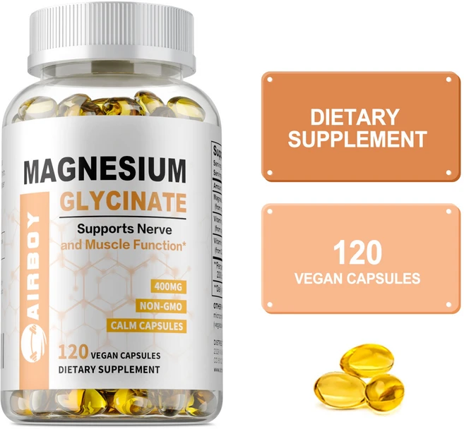 마그네슘 글리시네이트 보충제 400mg - 더 빠르고 더 나은 수면을 돕고 수면의 질을 개선하며 근육과 에너지를 증진시켜 줍니다. 120캡슐, 2개, 60정 - 쿠팡