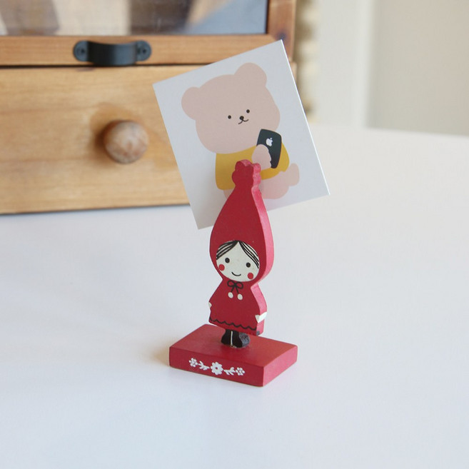 [윤자매네] 일본 신지카토 레드후드 빈티지 명함 메모 집게 스탠드 가격표 사진 홀더, 1개, 레드