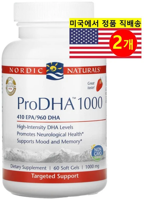 Nordic Naturals 노르딕 네추럴스 프로 DHA 1000mg 딸기향 60정, 2개 - 쿠팡