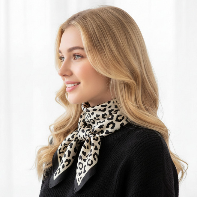 루비앤 호피 레오파드 실크 스카프 간절기 목 헤어 패션 스타일링 스카프