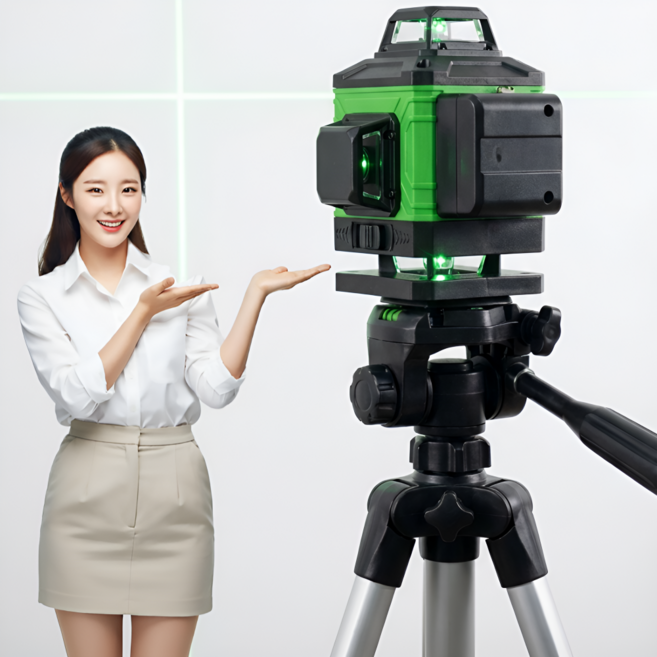 휴머넥 리모컨 레이저 레벨기 거리측정기 삼각대 배터리2개 수평계 수평기 휴대용 레이져, 1세트, 16라인