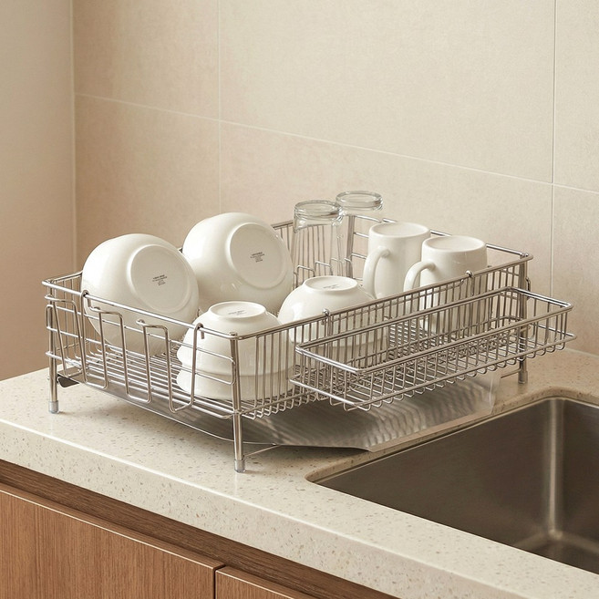 르엘 올스텐 304 자동 물빠짐 식기건조대, 1개, 실버, 1단