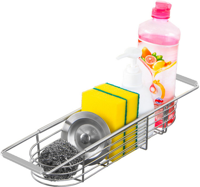 하이롱송 주방 304 스테인리스강 길이 신축 가능 스펀지 싱크대 선반, 1개, 실버