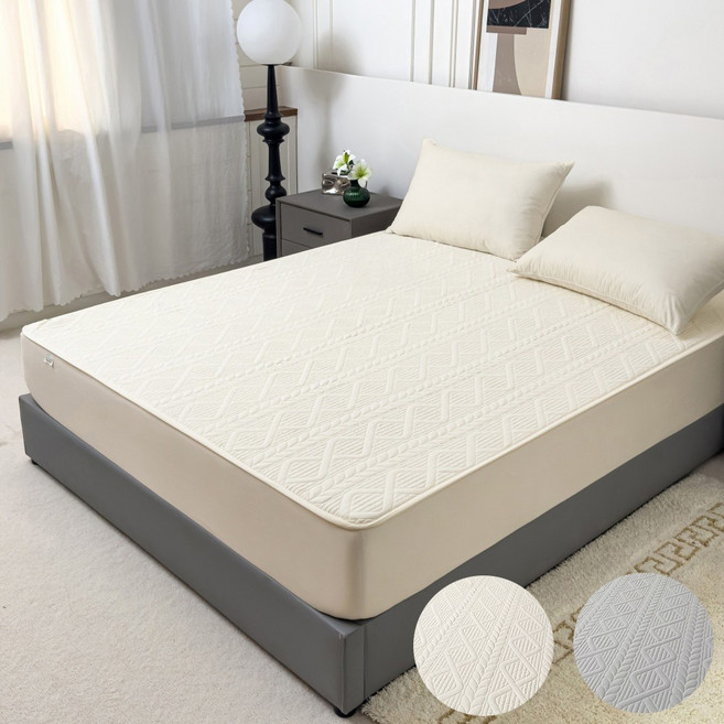 IMIS 다이아몬드 자카드 누빔 매트리스 커버 사계절용두 침대시트커버 침대커버 매트리스커버 가지 가능 110/150*200cm, 베이지2