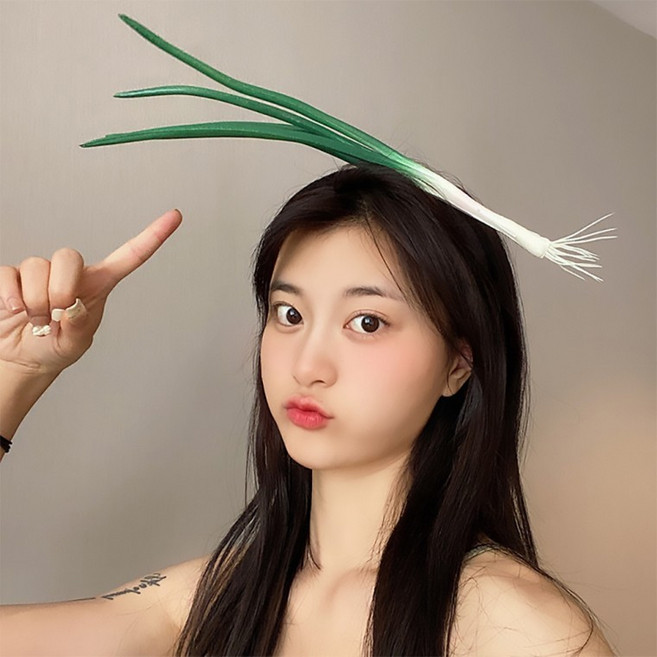 [3323]재미있는 쪽파 녹색 파 머리띠 헤어 액세서리, 1개, 상세페이지 참조