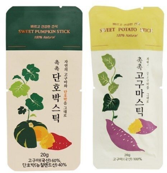 한울 촉촉 단호박스틱+고구마스틱 2종 20입 소포장간식 답례품 사무실간식 영양간식, 20개