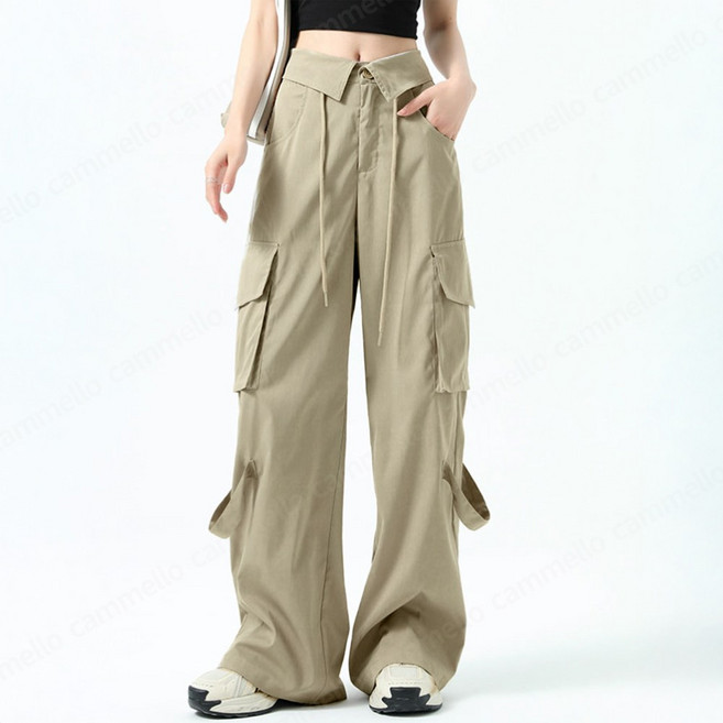 cammello 여성 와이드핏 바스락 빅 포켓 카고팬츠 하이웨이스트 봄가을 카펜터 워크팬츠