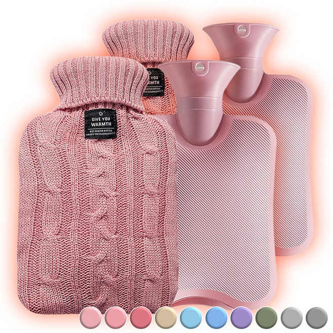 아뜰라임 오래가는 보온 물주머니 핫팩 + 찜질팩 커버 세트 1L 2L, 로즈핑크 2L, 2개