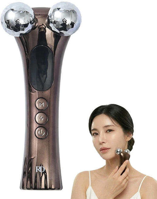 EMS 라인 전동 슬림 페이스 롤링 마시지 괄사, 메탈브라운, RD-001 - 쿠팡