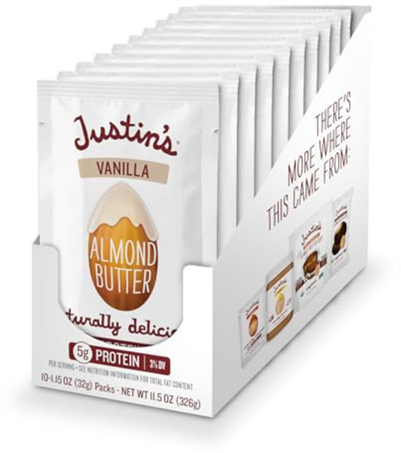 저스틴스 바닐라 아몬드 버터 스퀴즈 팩 프리 책임감 있 JUSTIN'S Gluten-Free Vanilla Almond Butter 1.15 oz Squeeze Pack (, 1개