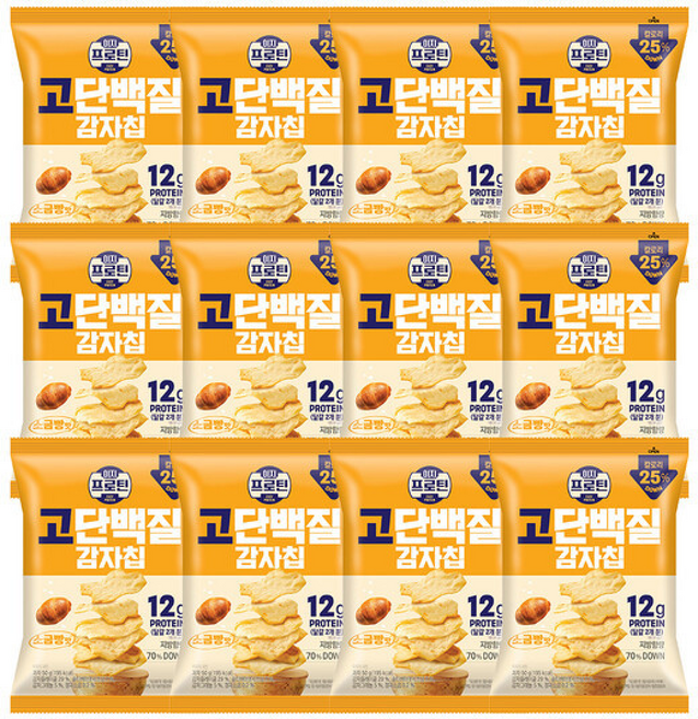 롯데웰푸드 이지프로틴 고단백질 감자칩 소금빵맛, 50g, 12개