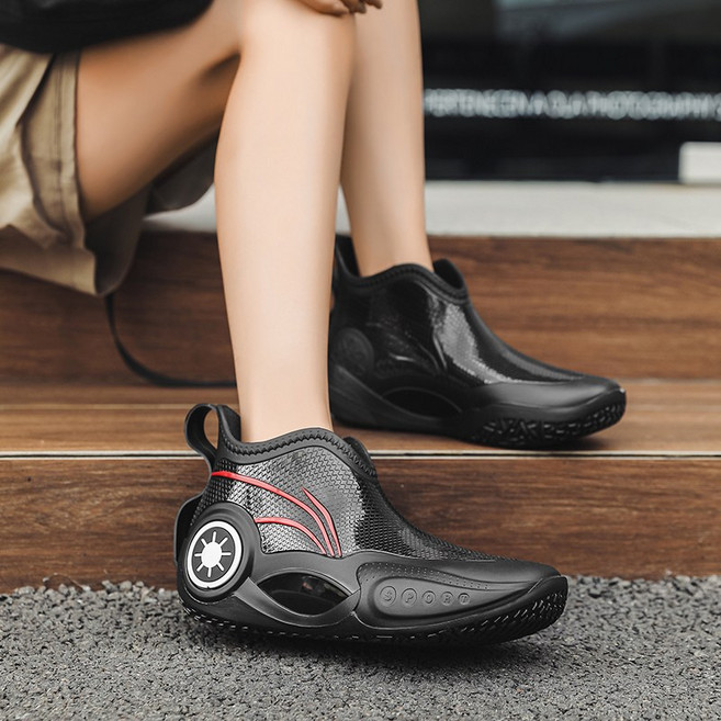 TIMEPURE 패션 남녀 공용 숏 레인부츠 방수 및 미끄럼 방지 기능 주방 아웃도어 낚시용 커플 고무신