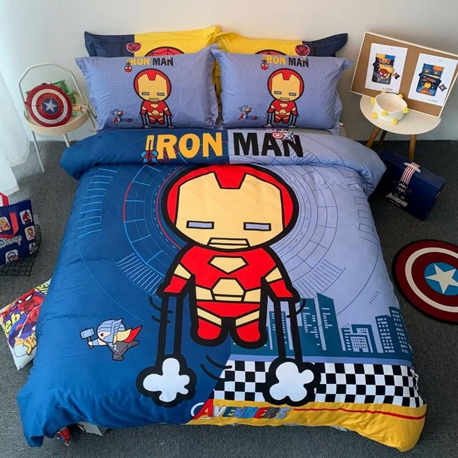 스파이더맨 이불 커버 세트 순면 어벤져스 토르 아이언맨, 밴딩장착형, E