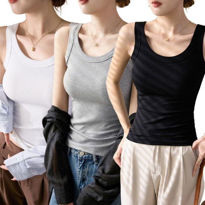 아모르주 여성 나시 4종세트 여자 골지 민소매 나시티 슬리브리스 이너 탱크탑